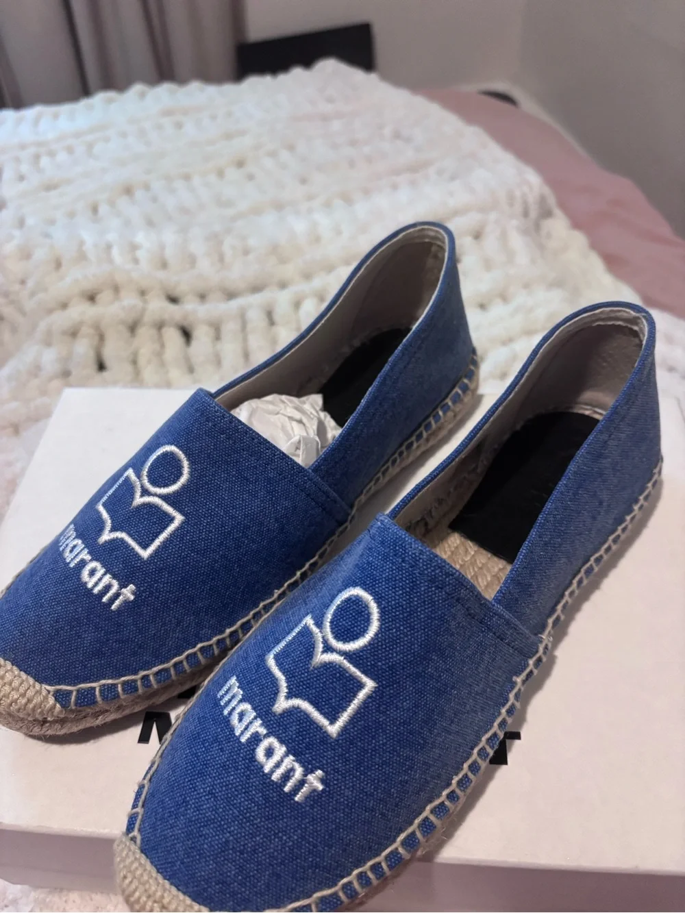 Isabel Marant Denim Blue Espadrille Slip-On with White Logo